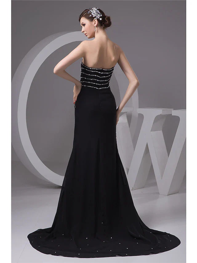 Mermaid / Trumpet Evening Gown Sexy Dress Formal Evening Court Train Sleeveless Sweetheart Chiffon with Beading Slit