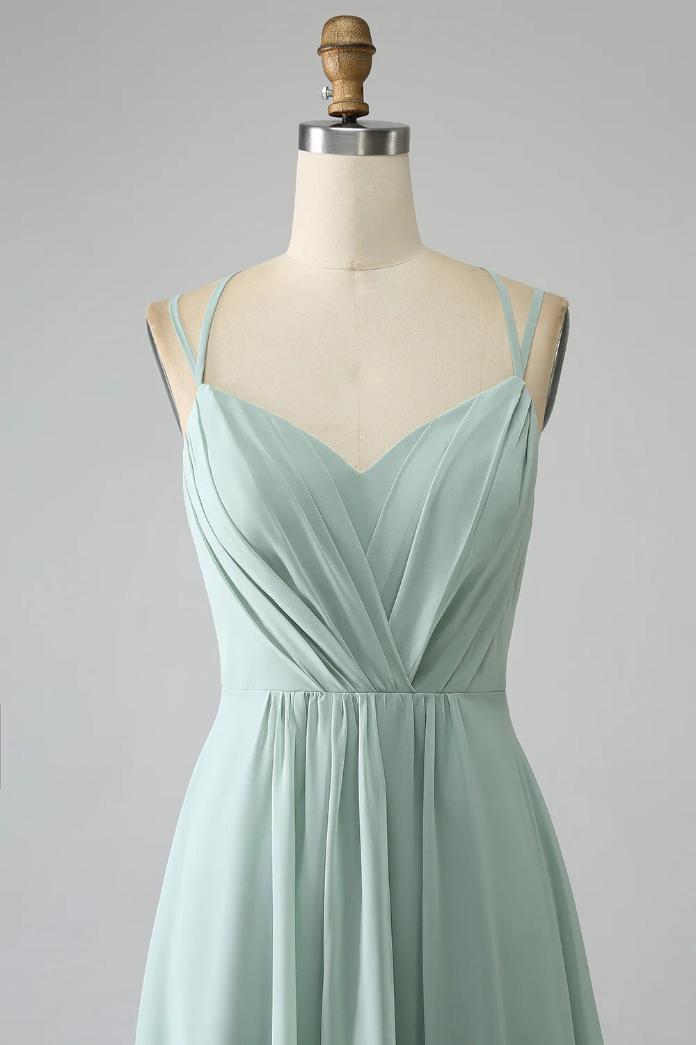 A-Line  V Neck Spaghetti Straps Backless Pleated Long Bridesmaid Dress