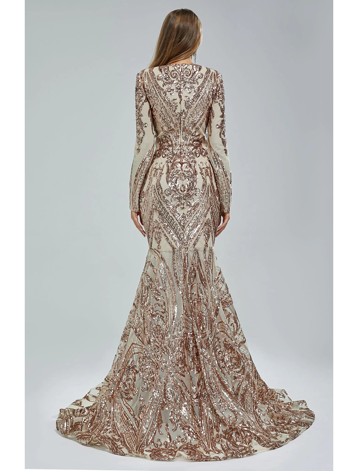 Mermaid / Trumpet Evening Gown Elegant Dress Carnival Formal Court Train Long Sleeve V Neck African American Lace with Sequin