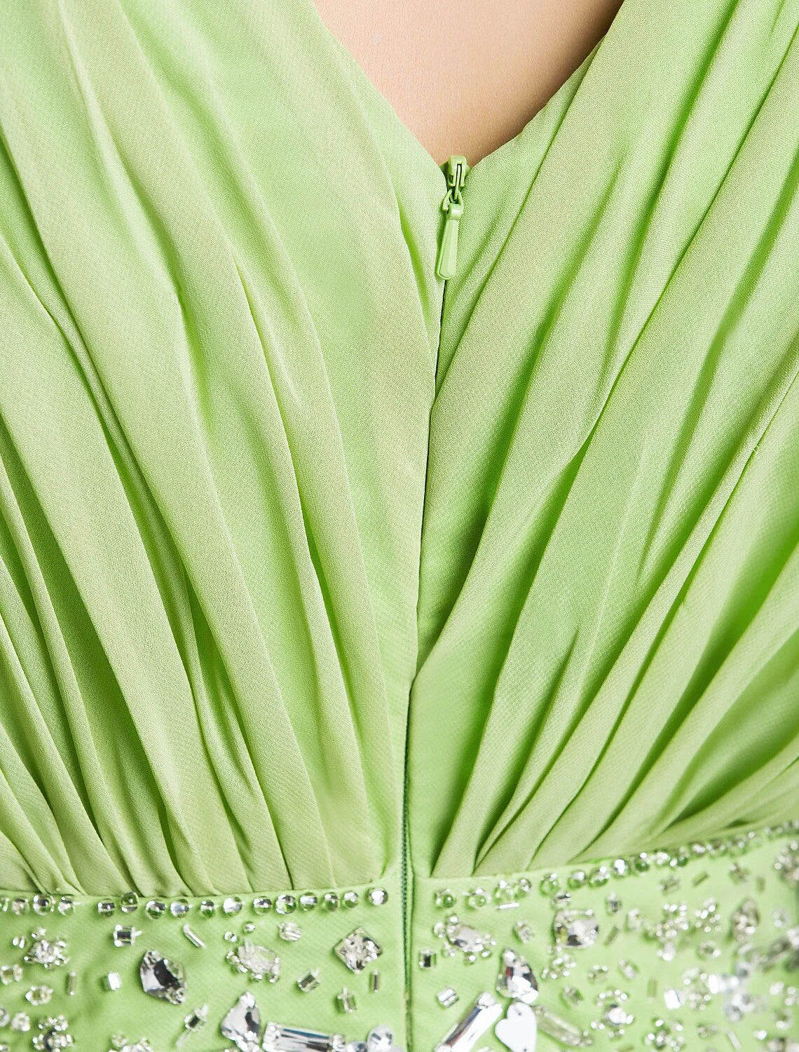 Sheath / Column Elegant Dress Wedding Guest Floor Length Long Sleeve V Neck Chiffon V Back with Crystals Side Draping