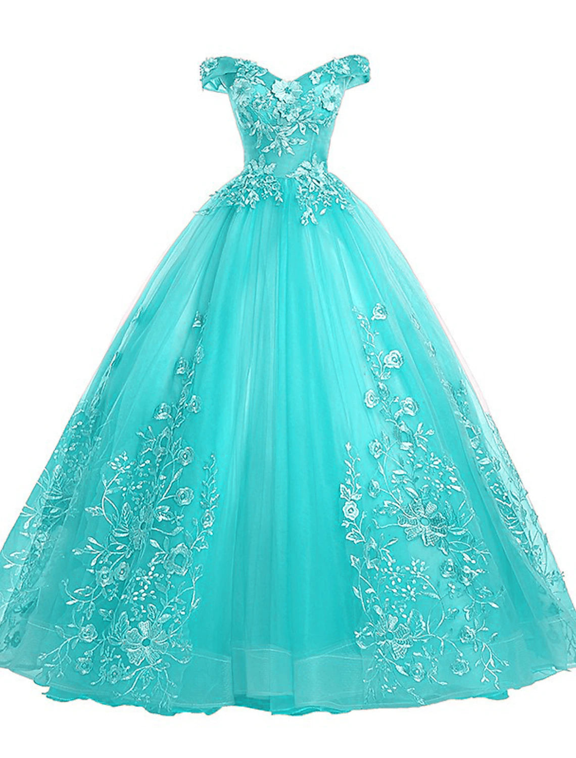 Ball Gown Quinceanera Dresses Princess Dress Floor Length Sleeveless Off Shoulder Polyester with Appliques
