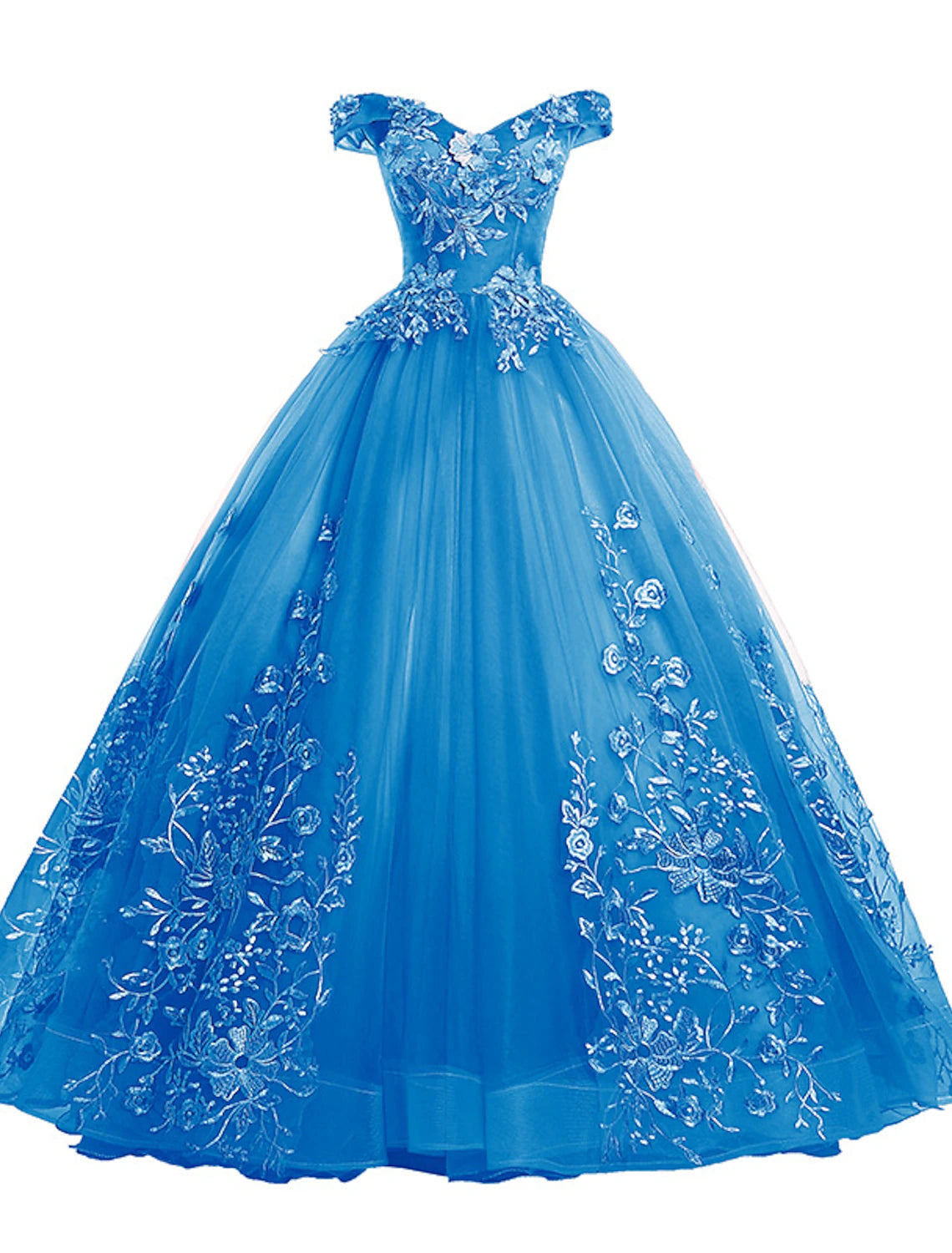 Ball Gown Quinceanera Dresses Princess Dress Floor Length Sleeveless Off Shoulder Polyester with Appliques