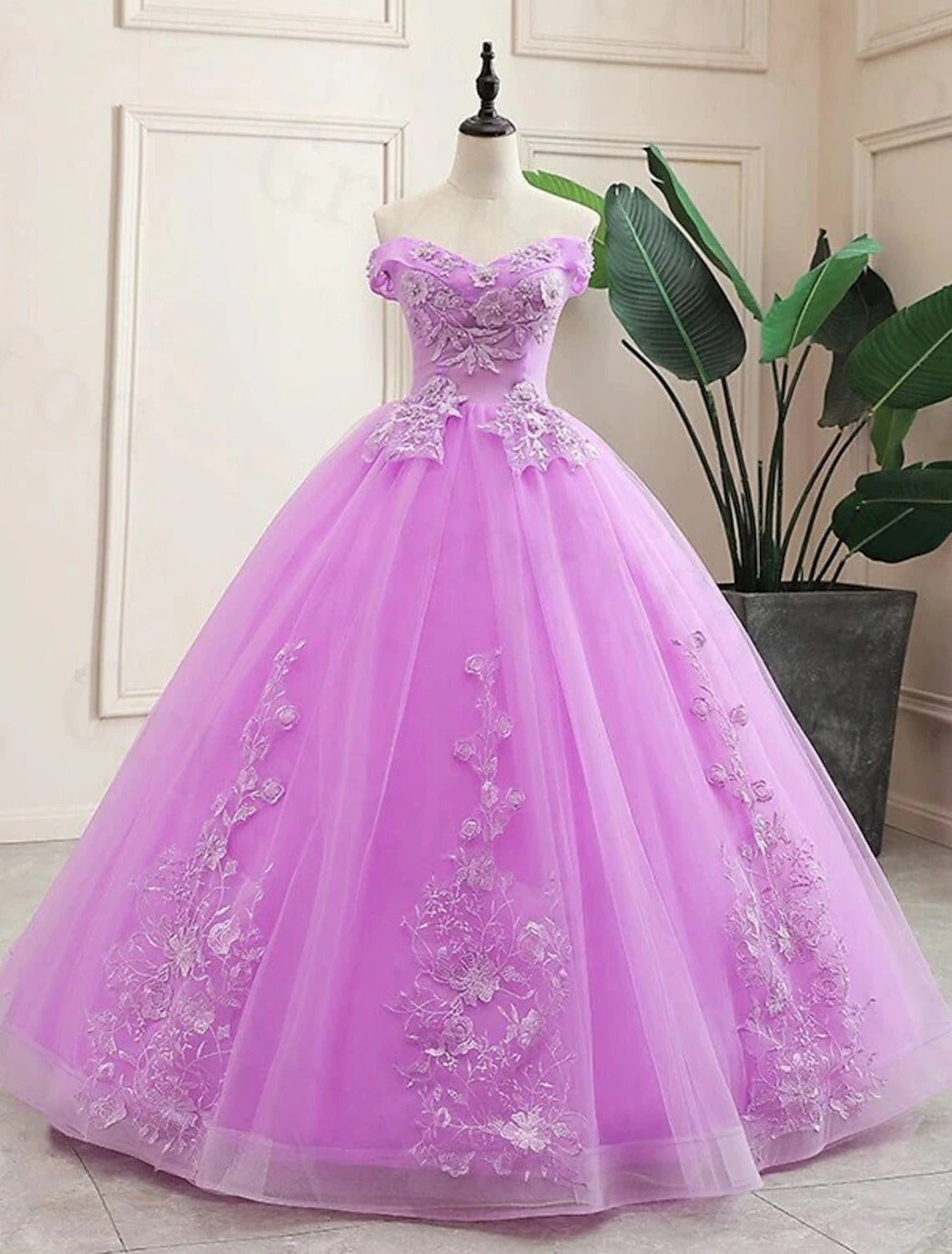 Ball Gown Quinceanera Dresses Princess Dress Floor Length Sleeveless Off Shoulder Polyester with Appliques