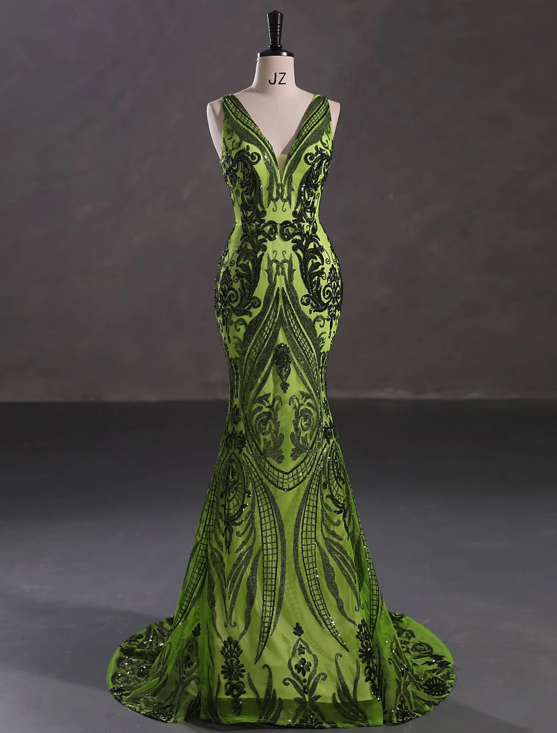 Mermaid / Trumpet Evening Gown Sparkle & Shine Dress Wedding Guest Engagement Court Train Sleeveless V Neck Sequined with Sequin