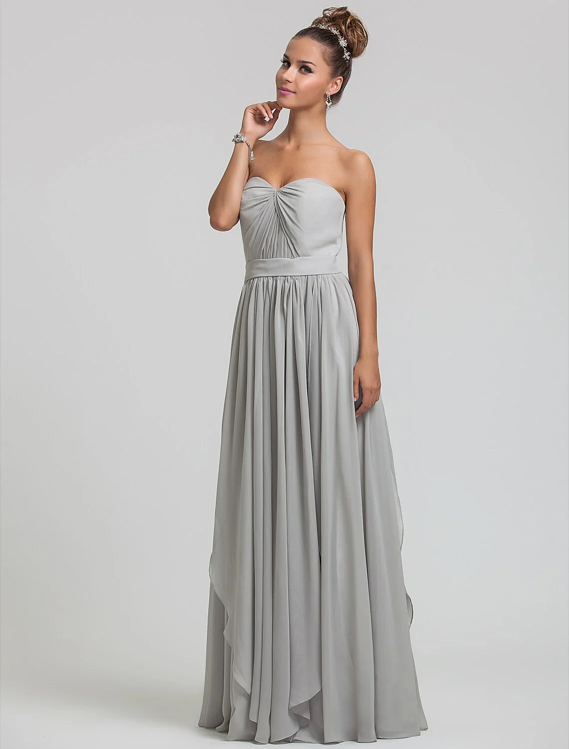 Solid Color Sheath / Column Sweetheart Neckline Floor Length Chiffon Bridesmaid Dress with Draping / Side Draping / Tassel