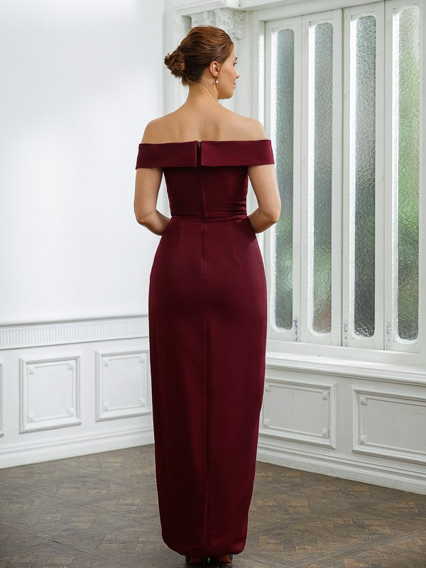 Sheath/Column Stretch Crepe Ruched Off-the-Shoulder Sleeveless Floor-Length Mother of the Bride Dresses