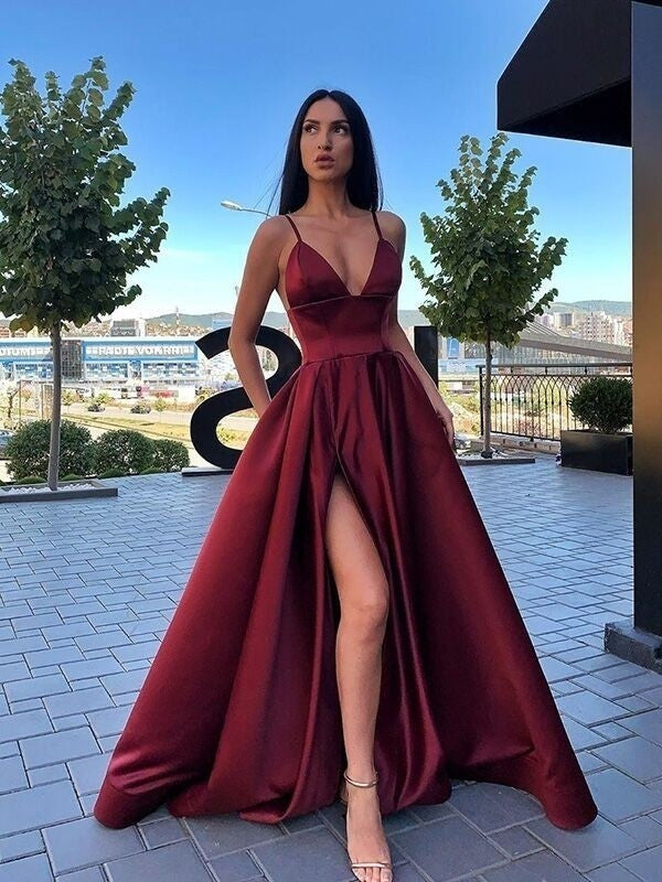 A-Line/Princess Ruffles Satin Spaghetti Straps Sleeveless Floor-Length Party Dresses Formal Dresses
