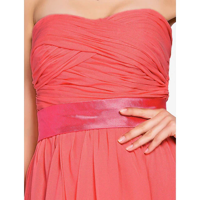 Ball Gown / A-Line Bridesmaid Dress Sweetheart Neckline / Strapless Sleeveless Lace Up Asymmetrical / Short / Mini Chiffon with Criss Cross / Ruched / Draping