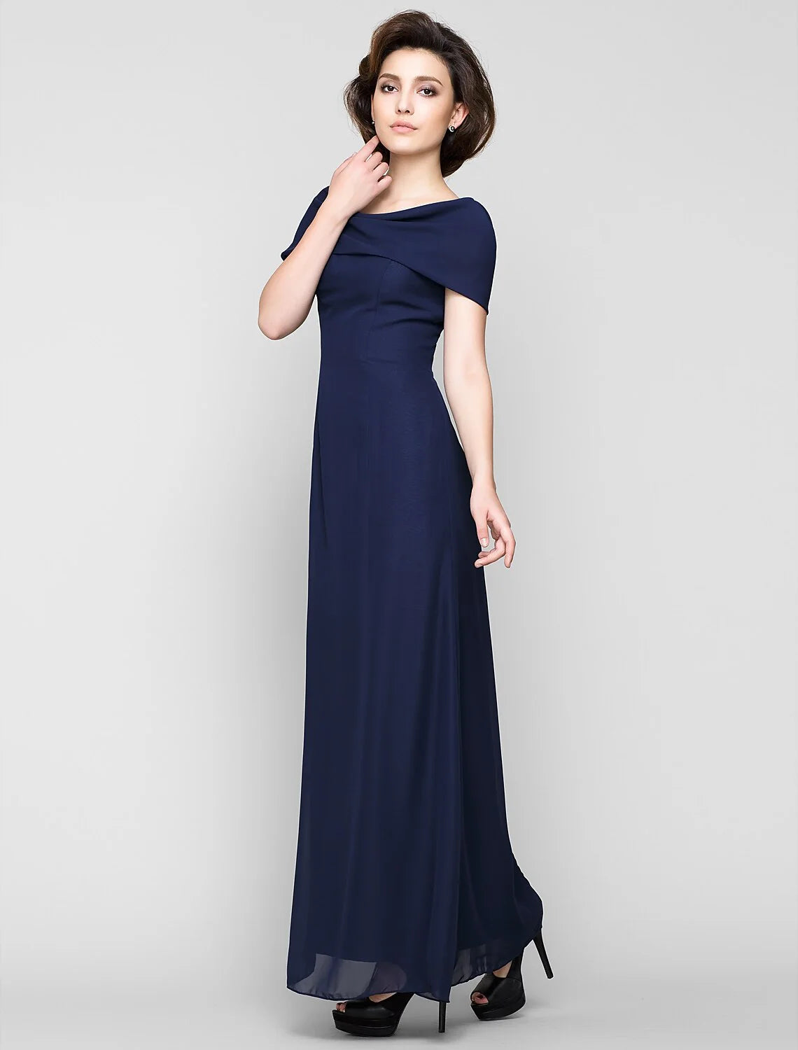 Sheath / Column Mother of the Bride Dress Elegant Scoop Neck Ankle Length Chiffon Short Sleeve No with Beading