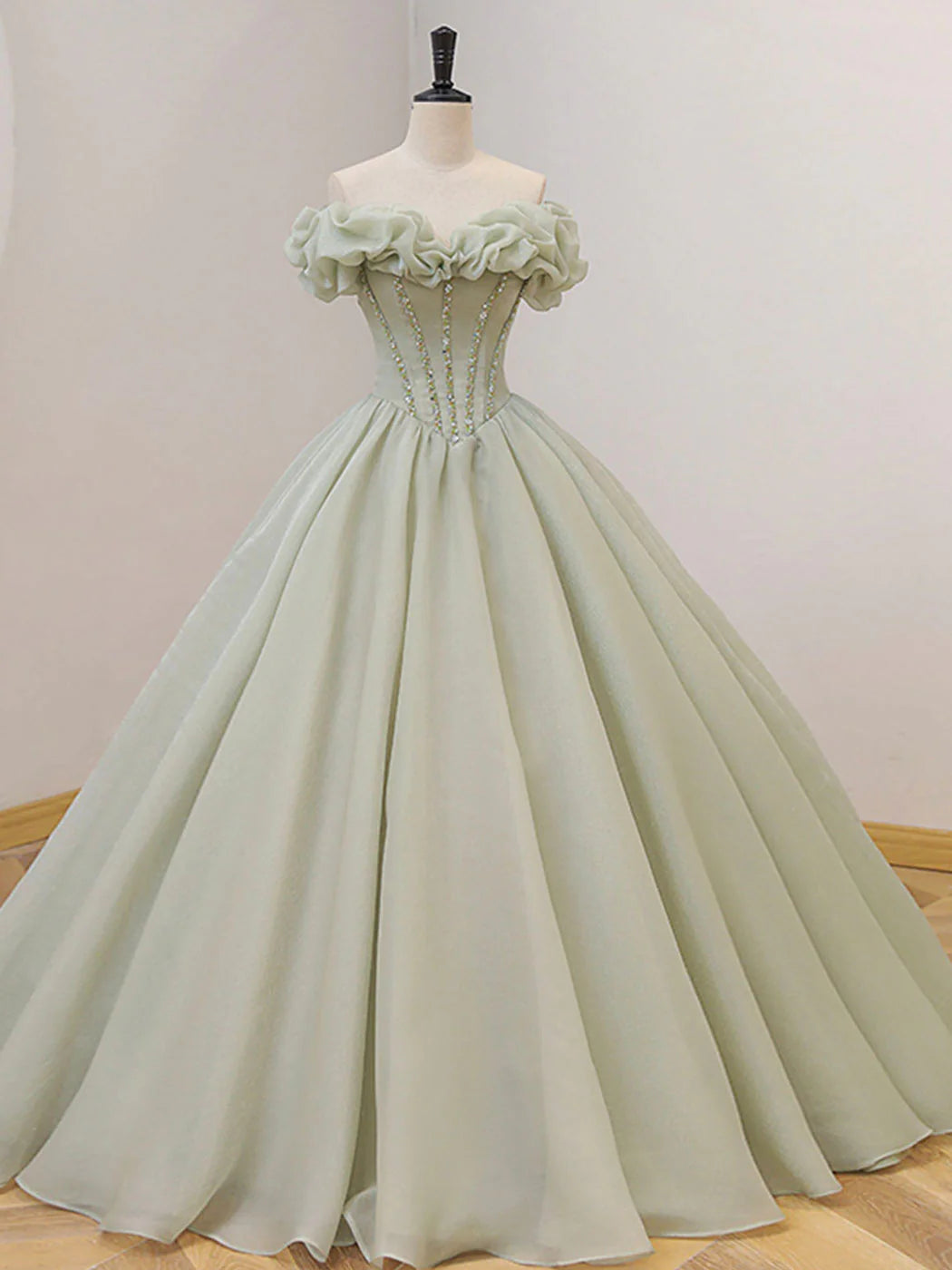 A-Line Ball Gown Quinceanera Dresses Princess Dress Long Prom Dress, Green Tulle Sweet 16 Dress with Beading Sequin