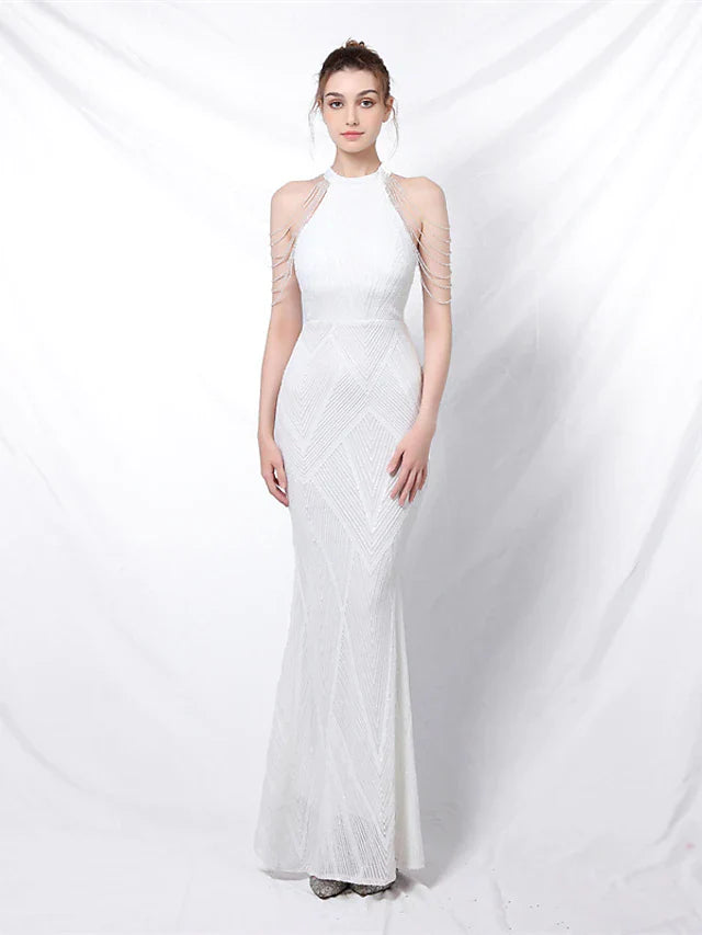 Mermaid / Trumpet Prom Dresses Elegant Dress Formal Floor Length Sleeveless Halter Sequined with Sequin