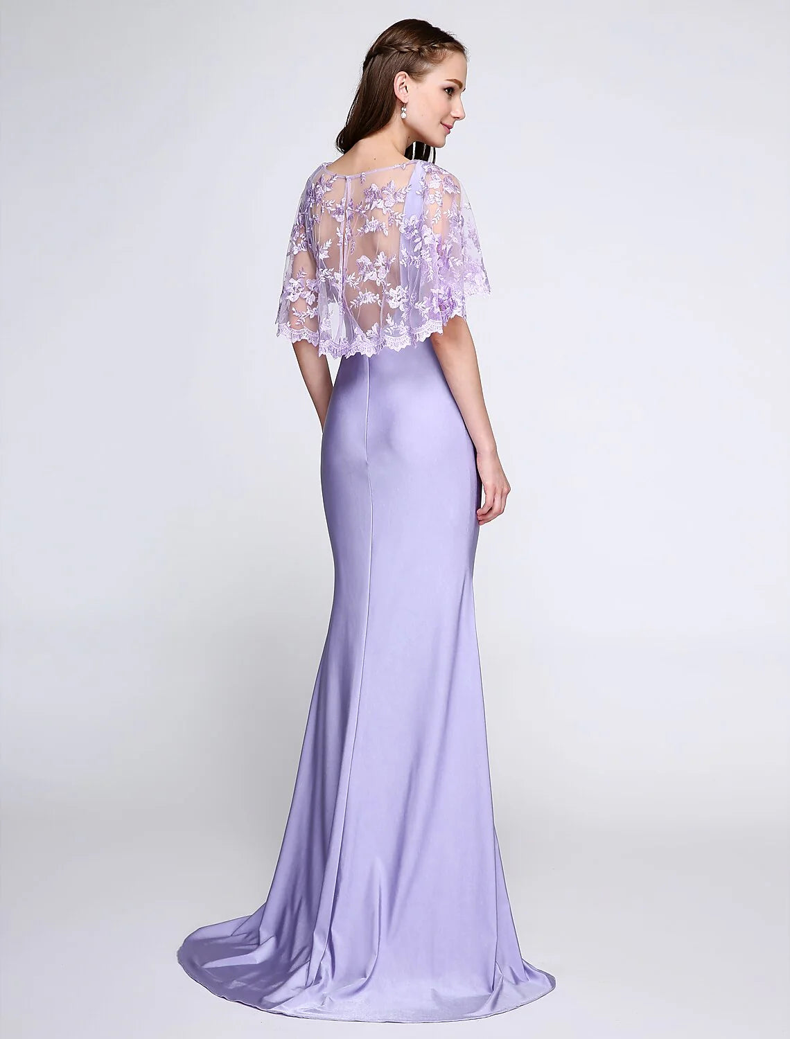 Solid Color Mermaid / Trumpet Bridesmaid Dress V Neck Sleeveless Wrap Included Sweep / Brush Train Jersey with Lace