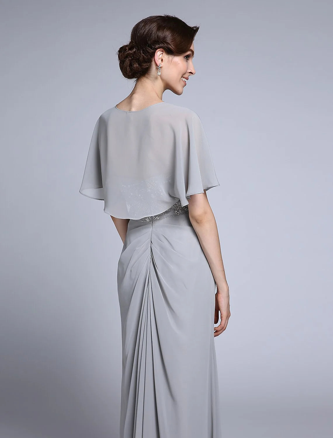 Sheath / Column Mother of the Bride Dress Convertible Dress Ankle Length Chiffon Half Sleeve No with Sequin Side Draping