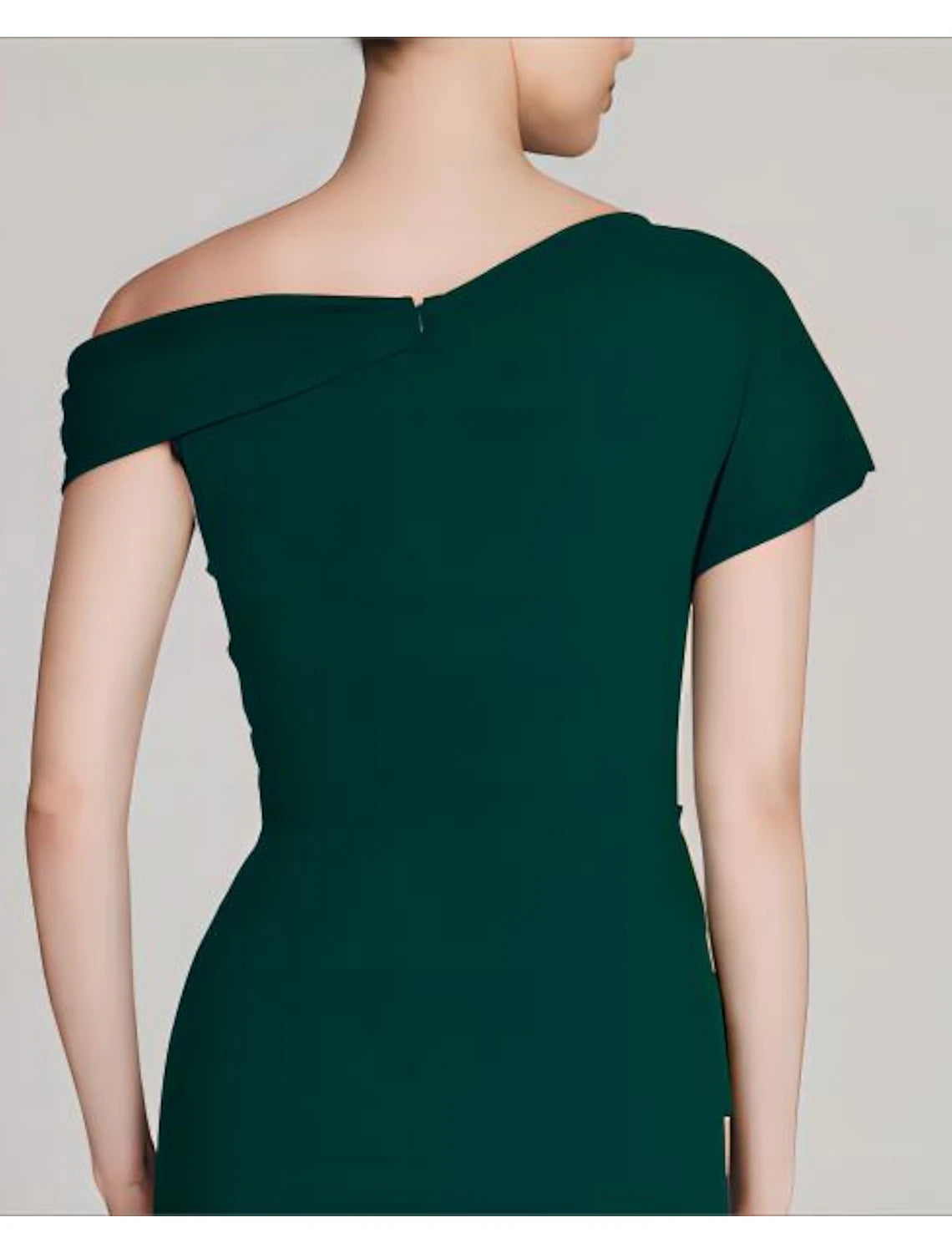 A-Line Sheath / Column Mother of the Bride Dress Formal Wedding Guest Elegant One Shoulder Tea Length Sequined Stretch Fabric Short Sleeve with Solid Color