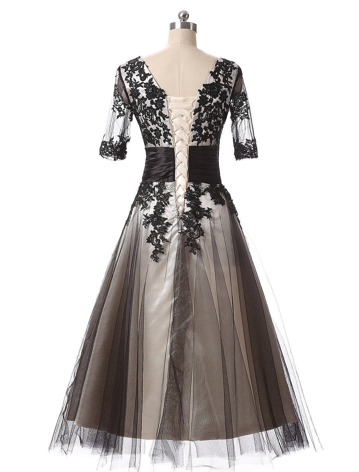 Formal Evening Ankle Length Half Sleeve Jewel Neck Fall Wedding Guest Lace with Lace Insert Appliques