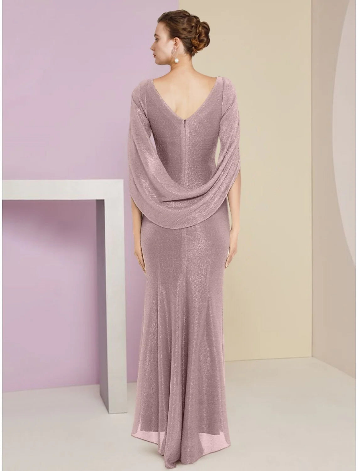 Mermaid / Trumpet Mother of the Bride Dress Wedding Guest Sparkle & Shine Elegant Scoop Neck Ankle Length Chiffon Half Sleeve with Sequin Ruching