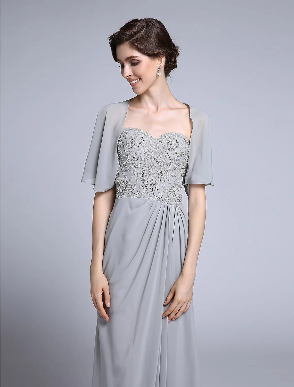 Sheath / Column Mother of the Bride Dress Convertible Dress Ankle Length Chiffon Half Sleeve No with Sequin Side Draping