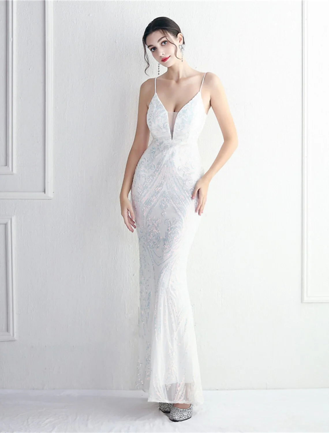 Mermaid / Trumpet Evening Gown Sparkle & Shine Dress Formal Floor Length Sleeveless Spaghetti Strap Sequined with Sequin